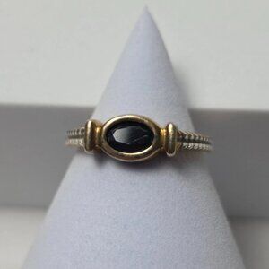 DBJ Gold Over 925 Sterling Silver Ring with Black Gemstone, Size 8
